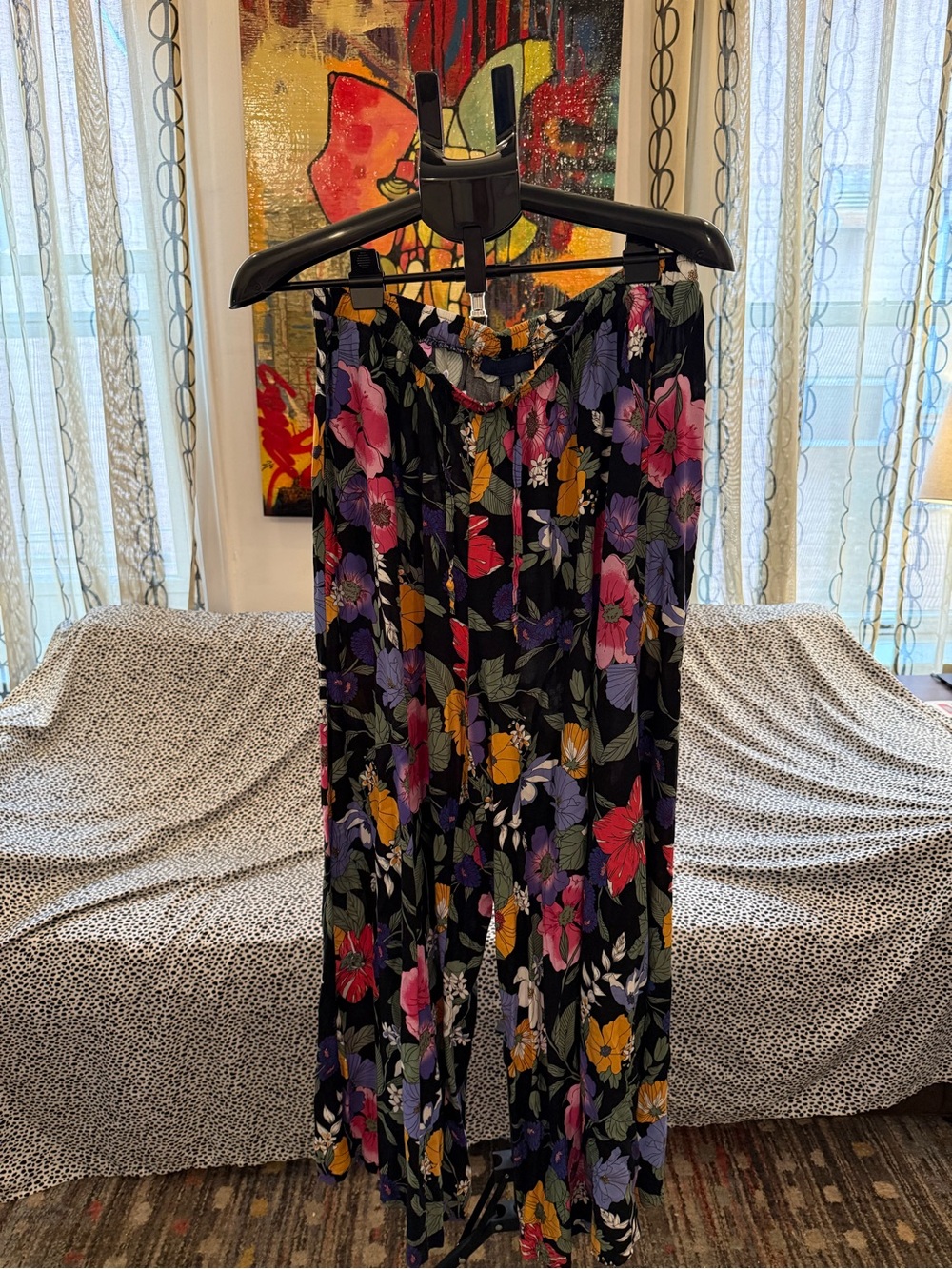 Rachel Zoe Black Wide-Leg Floral Pants